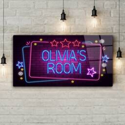 Personalised Neon Print Room Sign - Pink Brick Theme. Gloss Metal Wall Art - thumbnail 4
