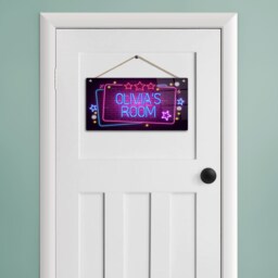 Personalised Neon Print Room Sign - Pink Brick Theme. Gloss Metal Wall Art - thumbnail 3