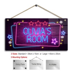 Personalised Neon Print Room Sign - Pink Brick Theme. Gloss Metal Wall Art - thumbnail 2