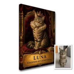 Personalised Royal Cat Canvas From Photo, Custom Name Countess Portrait Wall Art Gift For Mum, Dad, Birthday Christmas - thumbnail 1