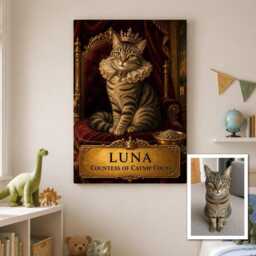 Personalised Royal Cat Canvas From Photo, Custom Name Countess Portrait Wall Art Gift For Mum, Dad, Birthday Christmas - thumbnail 2