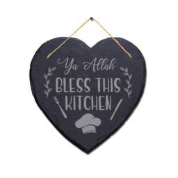 Ya Allah Bless This Kitchen Engraved Islamic Wall Hanging Slate Heart Plaque Sign - thumbnail 3