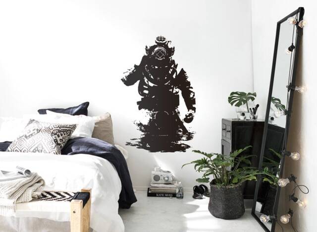 Scuba Diver Wall Decal in Banksy Graffiti Style, Deep Sea Retro Art, Maritime Urban Decor For Bar, Office & Living Room - image 1