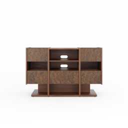 Mid Century Modern Walnut Record Player Stand, Vinyl Storage Console - thumbnail 3