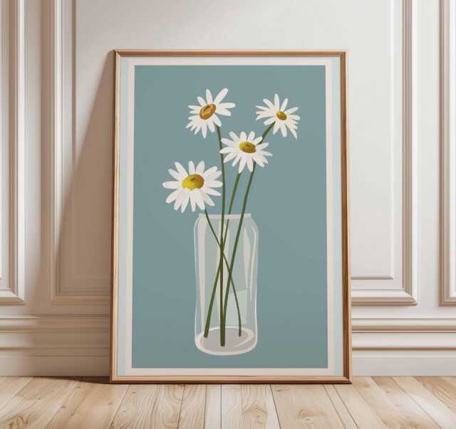 Minimalist Daisy Flower Poster Print - Modern Botanical Wall Art, Simple Vase Illustration, Elegant Floral Artwork For Home Decor - image 1