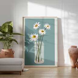 Minimalist Daisy Flower Poster Print - Modern Botanical Wall Art, Simple Vase Illustration, Elegant Floral Artwork For Home Decor - thumbnail 3