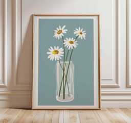 Minimalist Daisy Flower Poster Print - Modern Botanical Wall Art, Simple Vase Illustration, Elegant Floral Artwork For Home Decor - thumbnail 1
