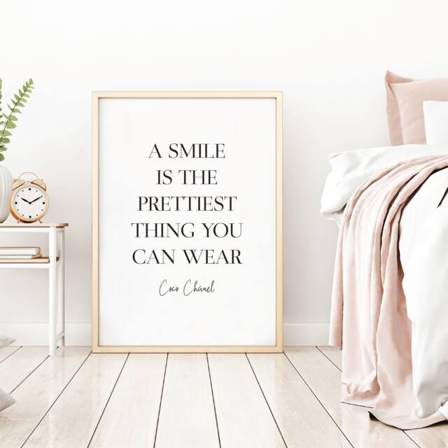 Smile Is The Prettiest Print, Wall Art, Living Room, Home Prints, House Warming Gift, Make Up Bedroom Dressing Rose Gold - image 1