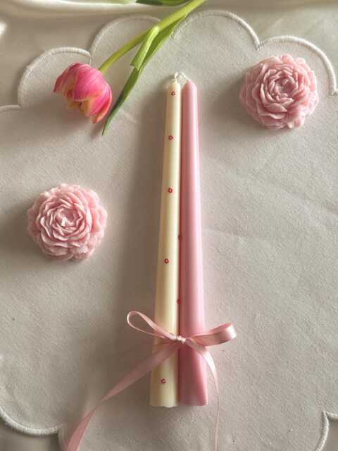 Hand-Poured Soy/Beeswax Taper Candles Romantic Spring Easter Candle Set - image 1