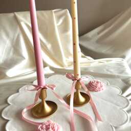 Hand-Poured Soy/Beeswax Taper Candles Romantic Spring Easter Candle Set - thumbnail 3