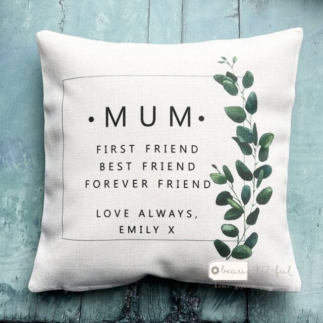 Personalised A Mum Is Your First Friend Mom Mam Gift Quote Pink Burgundy Floral Design Home Linen Style Cushion Cover - image 1