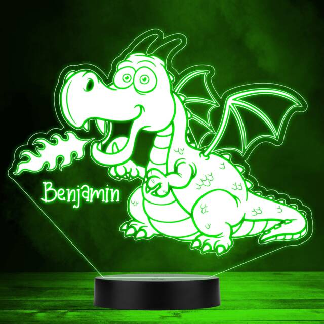 Cute Baby Dragon Spitting A Flame Led Lamp Personalised Gift Night Light - Bedroom - image 1