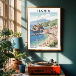 Ischia Coastline Vintage Gouache Print Italian Coastal Travel Poster - thumbnail 2
