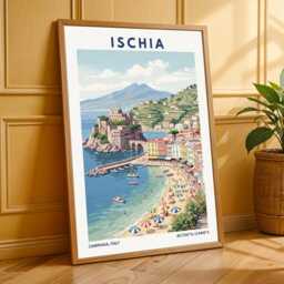 Ischia Coastline Vintage Gouache Print Italian Coastal Travel Poster - thumbnail 3