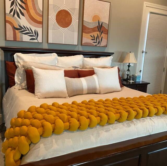 Chunky Braided For King Bed Runner Scarf Modern Bedroom Decor Mustard Bed Scarf Blanket Throw Queen Gift Mom Decoration Christmas - image 1
