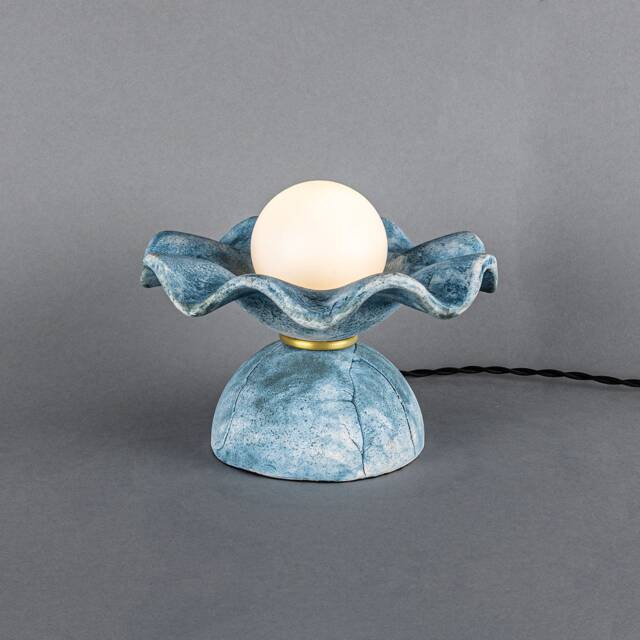 Rivale Table Lamp With Wavy Ceramic Shade, Blue Earth 8.25 - image 1