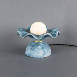 Rivale Table Lamp With Wavy Ceramic Shade, Blue Earth 8.25