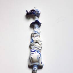 Handcrafted Porcelain Mermaid Sculpture, Ocean Art Decor With Blue & Gold Accents, Mythical Charm - thumbnail 4