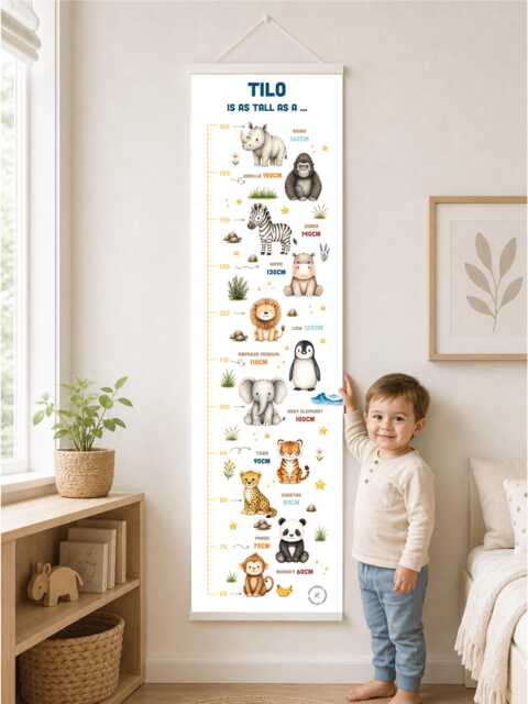Personalised Safari Height Chart With Name - Kids Animal Growth Wall Decor - image 1