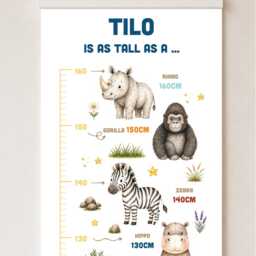 Personalised Safari Height Chart With Name - Kids Animal Growth Wall Decor - thumbnail 2
