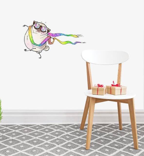 Hippie Pug Being Free Wall Sticker Decal - Dogs & Pets Stickers, Art, Decals, Kids Animals Decals
