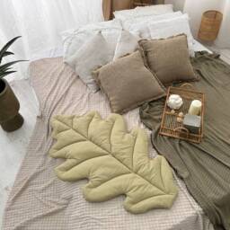 Organic Cotton Leaf Play Mat Montessori Nursery Rug - thumbnail 2