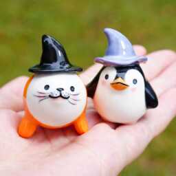 Candy Corn Seal Figurine Ceramic Halloween Animal Decor - thumbnail 3