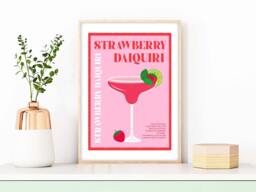 strawberry Daiquiri Cocktail Print, Poster, Cocktails Wall Art, Decor - thumbnail 1