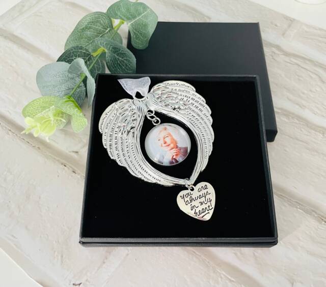 Personalised Photo Memorial Bauble Gift, in Memory Bauble Decoration - Angel Wings Memorial Ornament You Are Always My Heart - image 1