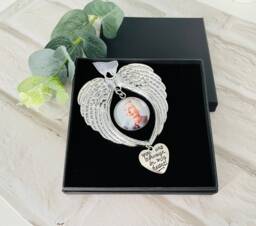Personalised Photo Memorial Bauble Gift, in Memory Bauble Decoration - Angel Wings Memorial Ornament You Are Always My Heart - thumbnail 1