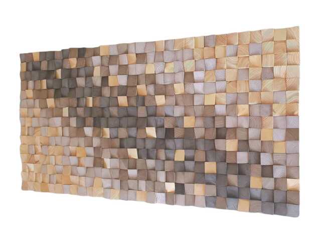 3D Wood Cube Wall Art - Sand To Brown Gradient, Gold Accents - image 1