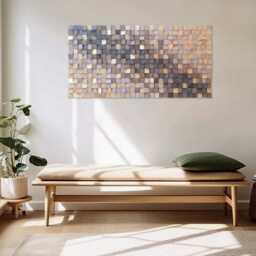 3D Wood Cube Wall Art - Sand To Brown Gradient, Gold Accents - thumbnail 3