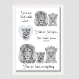 Personalised Safari Animal Lion Family Print Girl - Unframed Birth Gift New Baby Keepsake - thumbnail 2