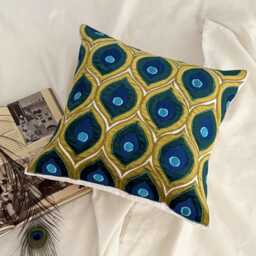 Green Velvet Applique Birds Pattern Modern Throw Pillow Cover - Art Deco Peacock - thumbnail 3