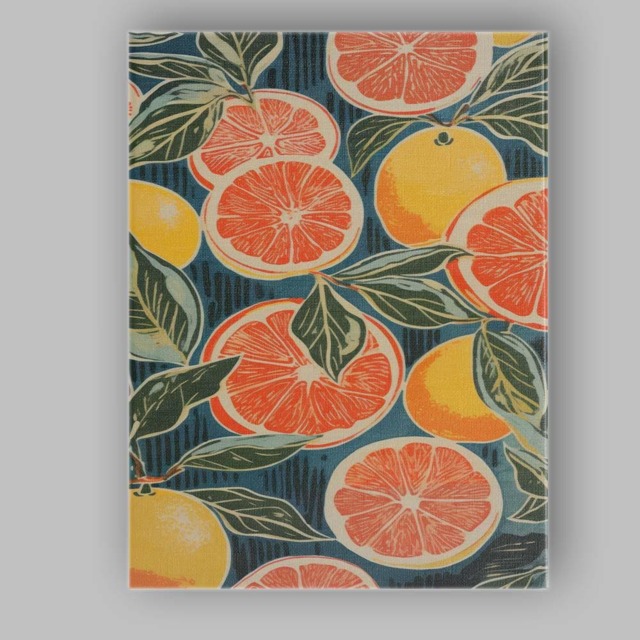 Retro Grapefruit & Lemon Botanical Repeat Canvas Wall Art Print Decor Picture Ready To Hang - image 1