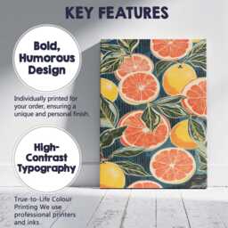 Retro Grapefruit & Lemon Botanical Repeat Canvas Wall Art Print Decor Picture Ready To Hang - thumbnail 2