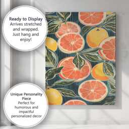 Retro Grapefruit & Lemon Botanical Repeat Canvas Wall Art Print Decor Picture Ready To Hang - thumbnail 3
