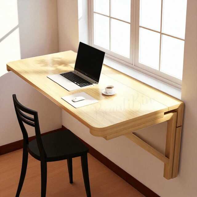 Wall Mounted Solid Wood Folding Desk Space Saving Drop Leaf Table by ...