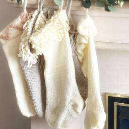 Classic Cream Christmas Stocking Handcrafted Modern Farmhouse Holiday Decor - thumbnail 3