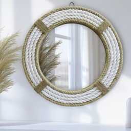Nautical Coastal Rope Round Mirror Farmhouse Wall Decor For Hallway, Nursery, Bathroom Beach - thumbnail 2