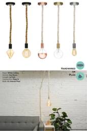 Rope Pendant Light - White Cotton Modern Industrial Manila Rustic Lighting Hardwired Or Plug in Light Farmhouse