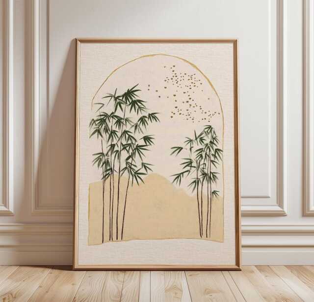 Bamboo Landscape Poster - Minimal Japanese Wall Art Neutral Zen Nature Print - image 1