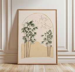 Bamboo Landscape Poster - Minimal Japanese Wall Art Neutral Zen Nature Print