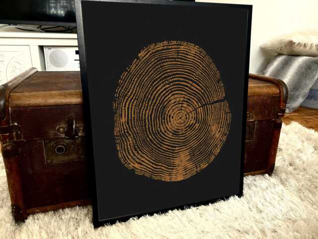 Black & Brown Larch Tree Ring Woodcut Print Welsh Stump Art - image 1