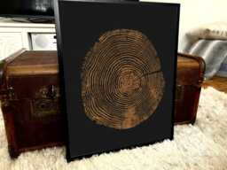 Black & Brown Larch Tree Ring Woodcut Print Welsh Stump Art - thumbnail 1