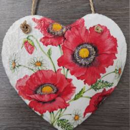 Poppy Flower Heart Slate Wall Hanging Handmade Floral Decoration - thumbnail 2
