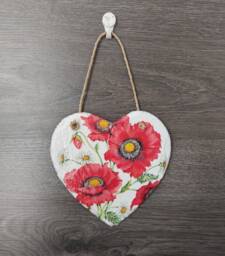 Poppy Flower Heart Slate Wall Hanging Handmade Floral Decoration