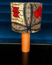 African Wax Print Lampshade Handmade Orange & Black Drum Lampshade - thumbnail 1