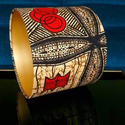 African Wax Print Lampshade Handmade Orange & Black Drum Lampshade - thumbnail 2