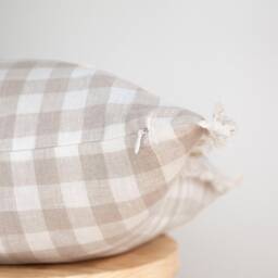 Linen Gingham Pillow Cover Farmhouse Fringe Pillow, Custom Size - thumbnail 2